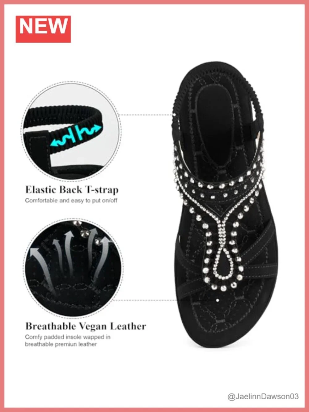 Wedge Sandals: Memory Foam Faux Leather Rhinestone Bohemian Platform Slip On
